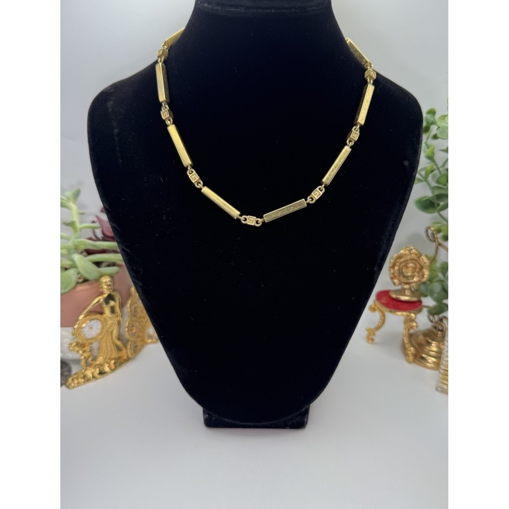 Vintage Givenchy Gold Tone Necklace Rectangle Bar Logo Links 18" Adjustable GG